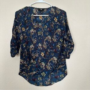 Iz Byer Navy Floral Blouse
